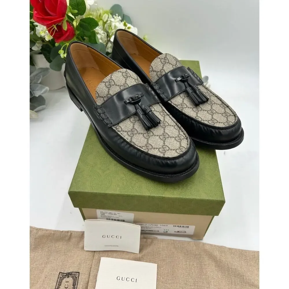 Men's Gucci, GG Supreme tassel loafers size 11.5 fits 12 US made in Italy